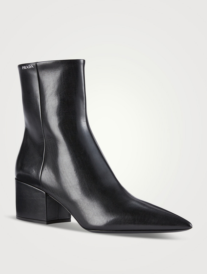 Leather Block Heel Ankle Boots