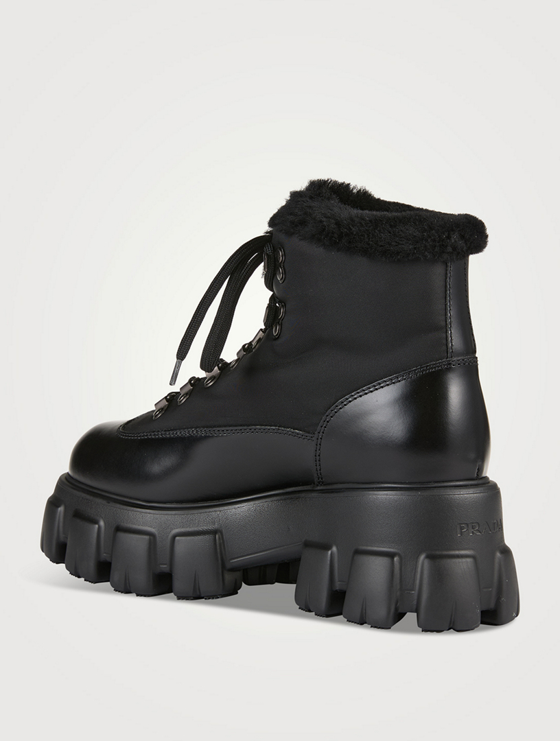 Monolith Shearling-Trimmed Hiking Boots