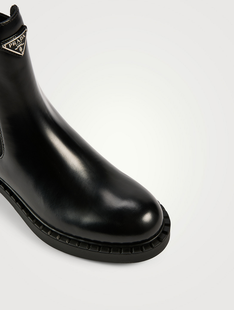 Prada brushed leather and alimentant technical fabric booties