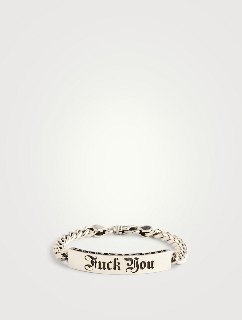 Silver F You ID Bracelet With Stars