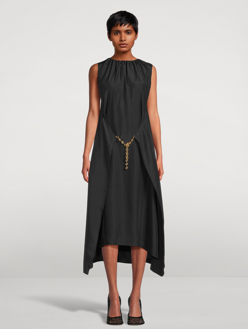 Chain-Trimmed Silk Dress
