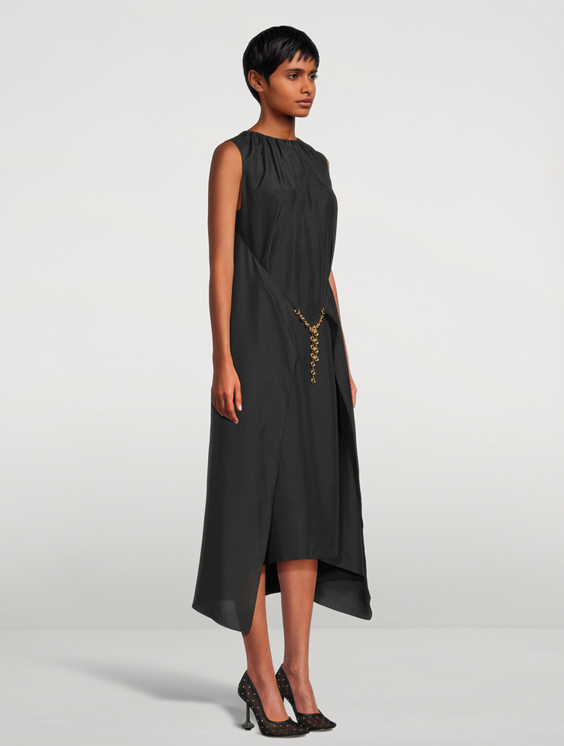Chain-Trimmed Silk Dress