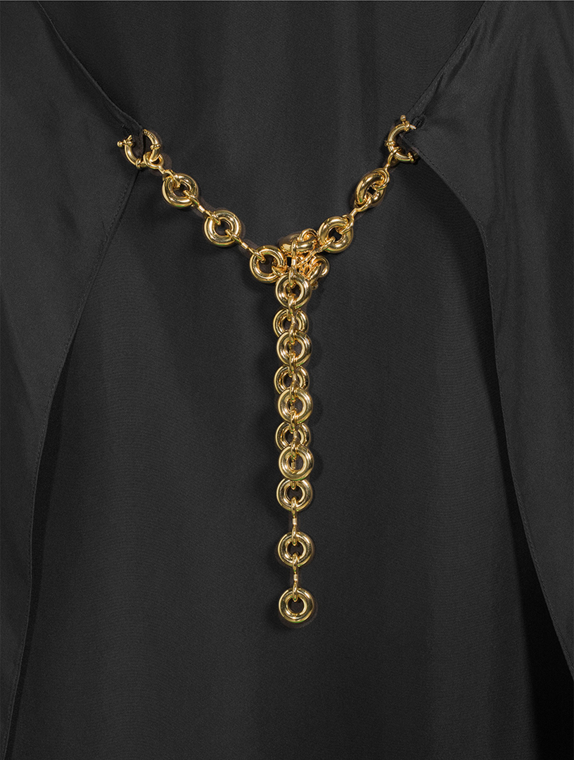 Chain-Trimmed Silk Dress