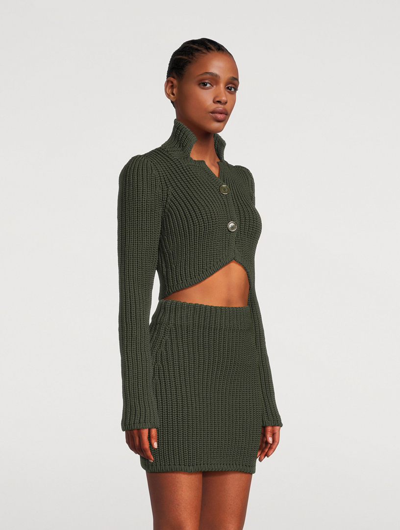 Cropped Technical Knit Cardigan
