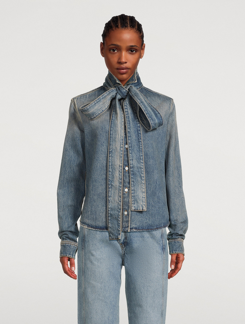Tie-Neck Denim Shirt