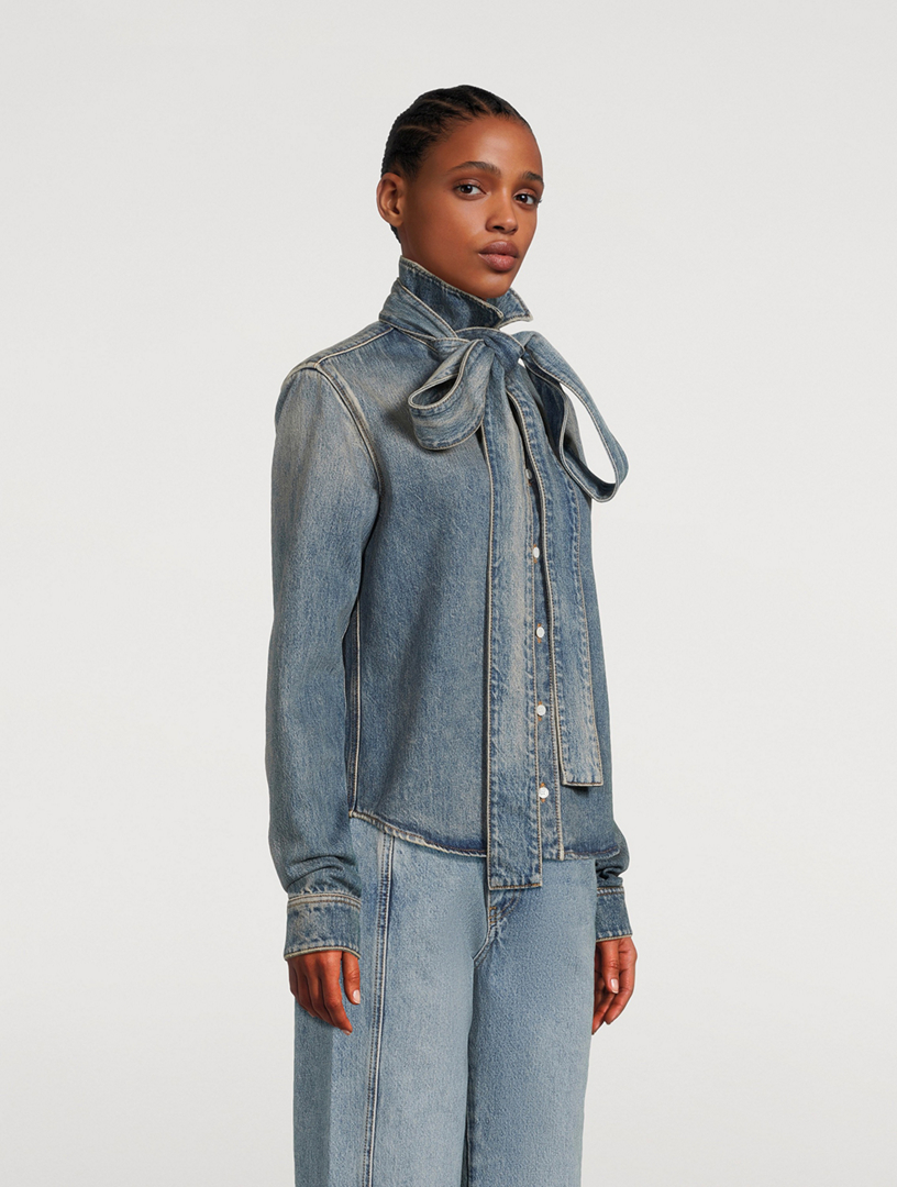 Tie-Neck Denim Shirt