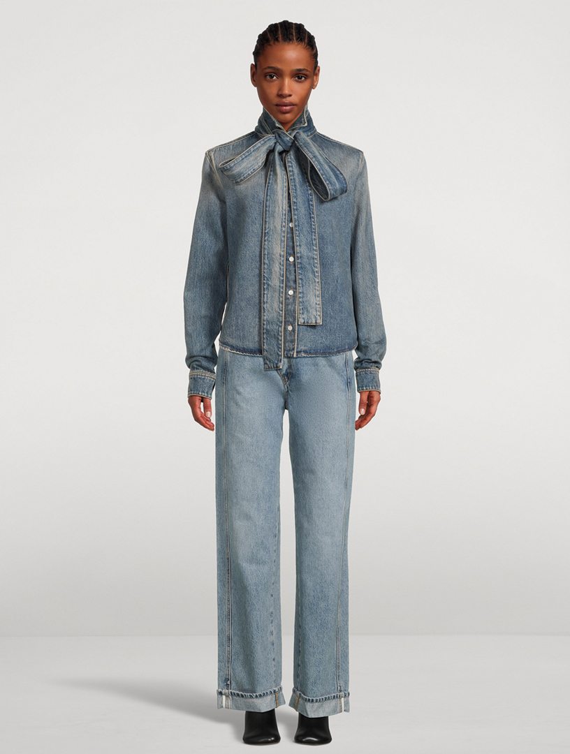 Tie-Neck Denim Shirt