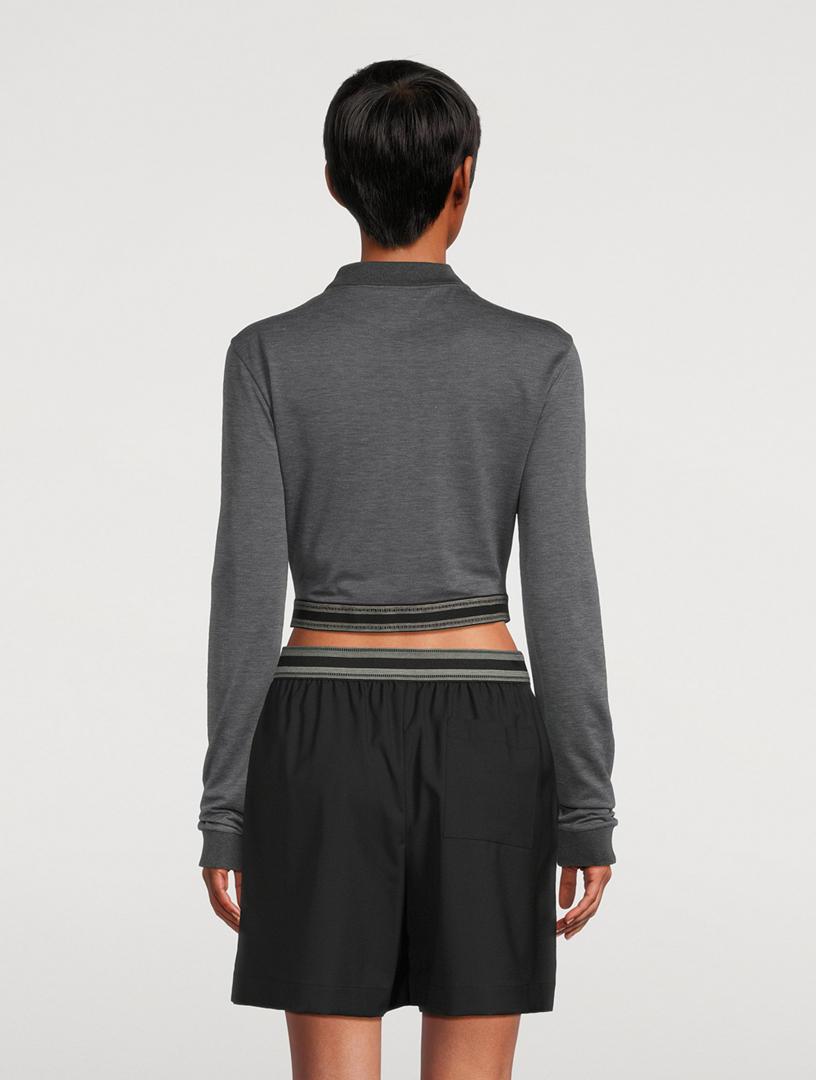 Logo-Elastic Cropped Polo Shirt