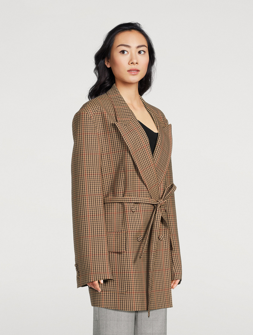 Bless Double-Breasted Wool Blazer Prince of Wales Print