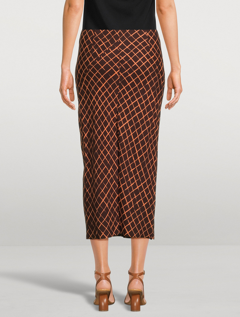 Sati Bias-Cut Midi Skirt Grid Print