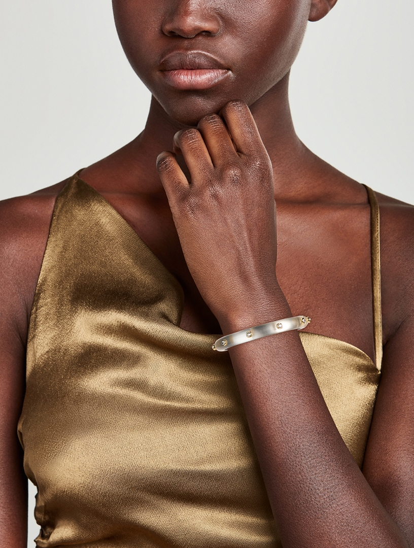 Crystal Studded Lucite Hinge Bangle Bracelet