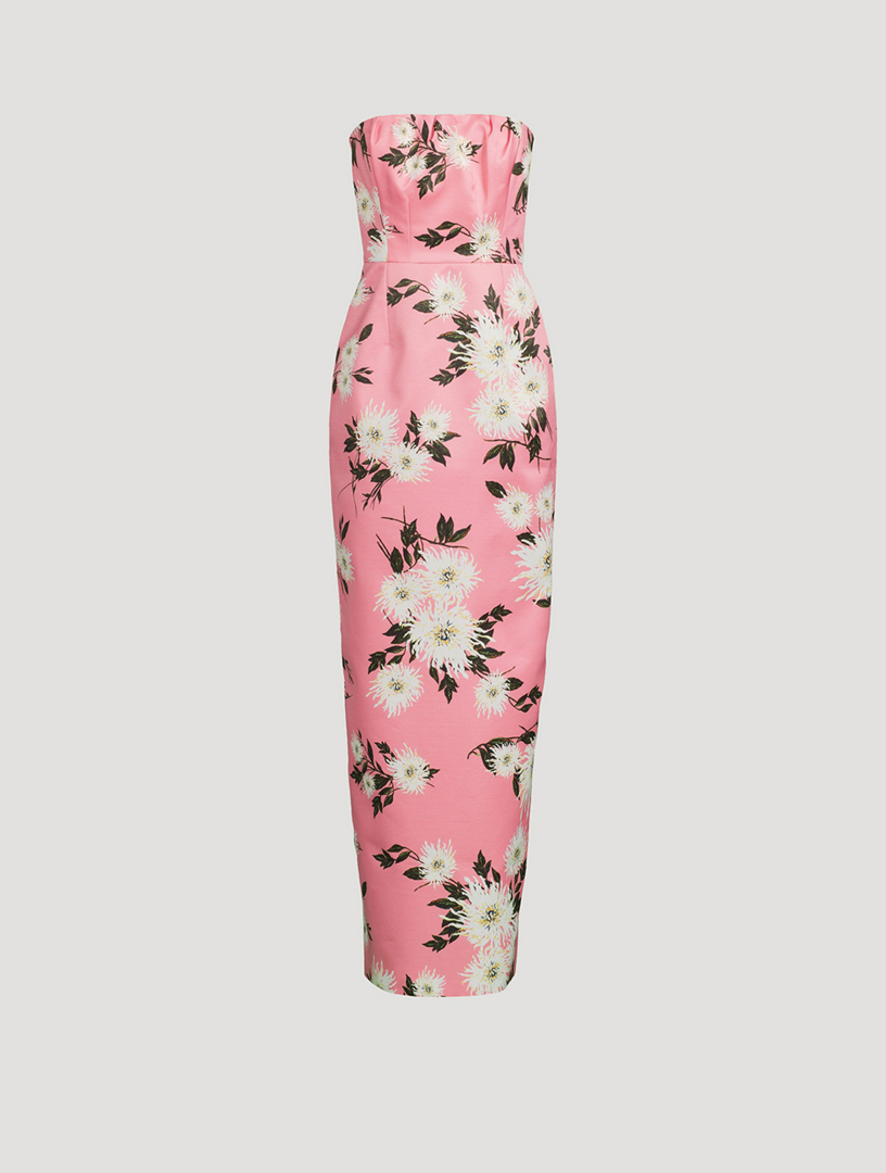 Emine Taffeta Faille Strapless Gown Dahlia Print