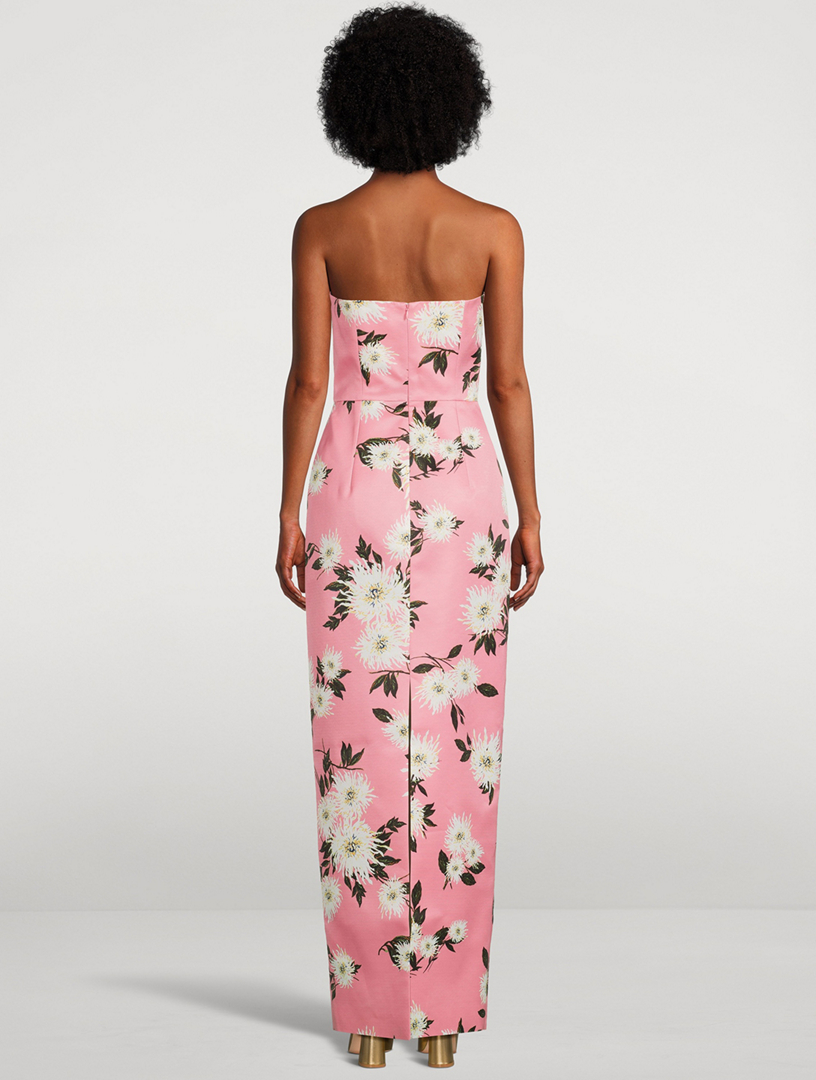 Emine Taffeta Faille Strapless Gown Dahlia Print