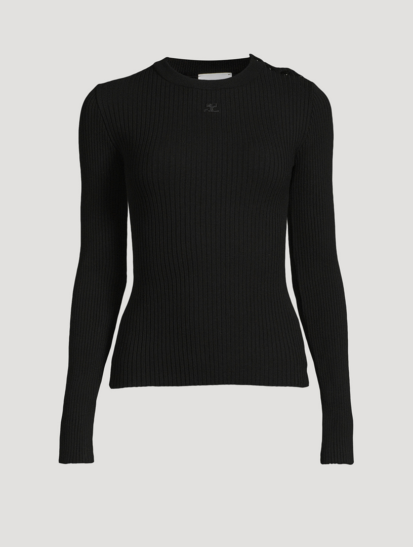 Snap-Trimmed Rib-Knit Top