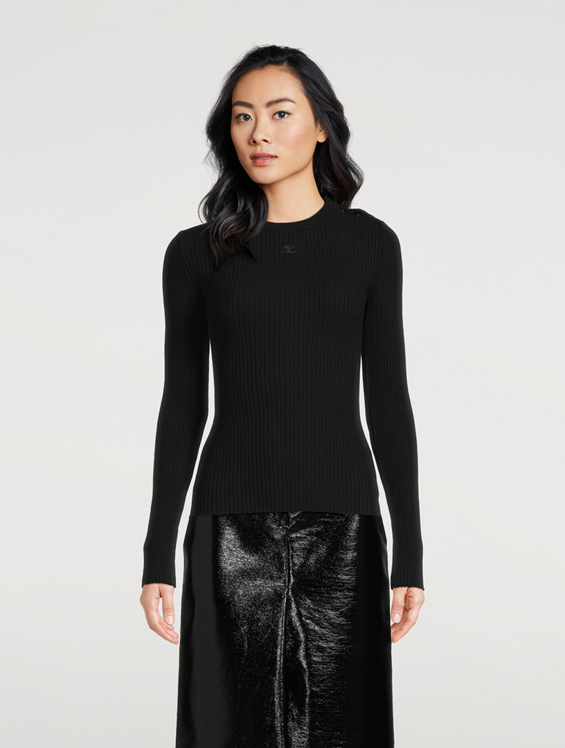 Snap-Trimmed Rib-Knit Top