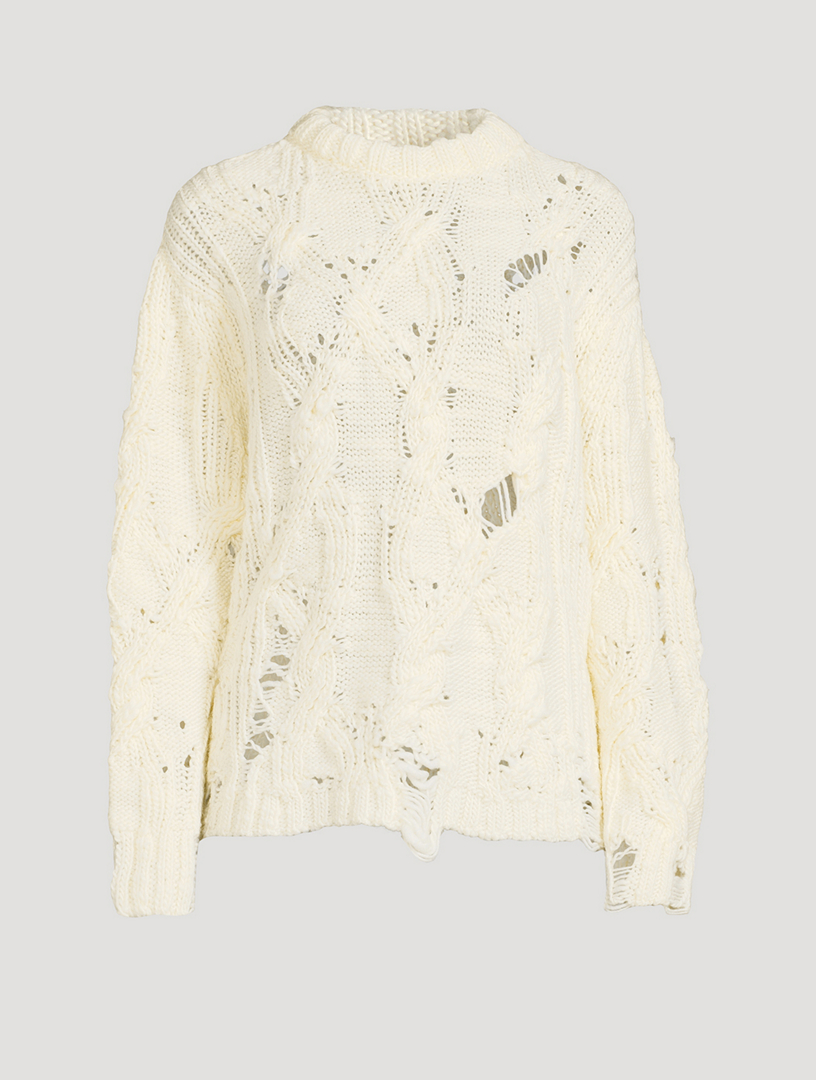 Distressed cable knit sweater hot sale