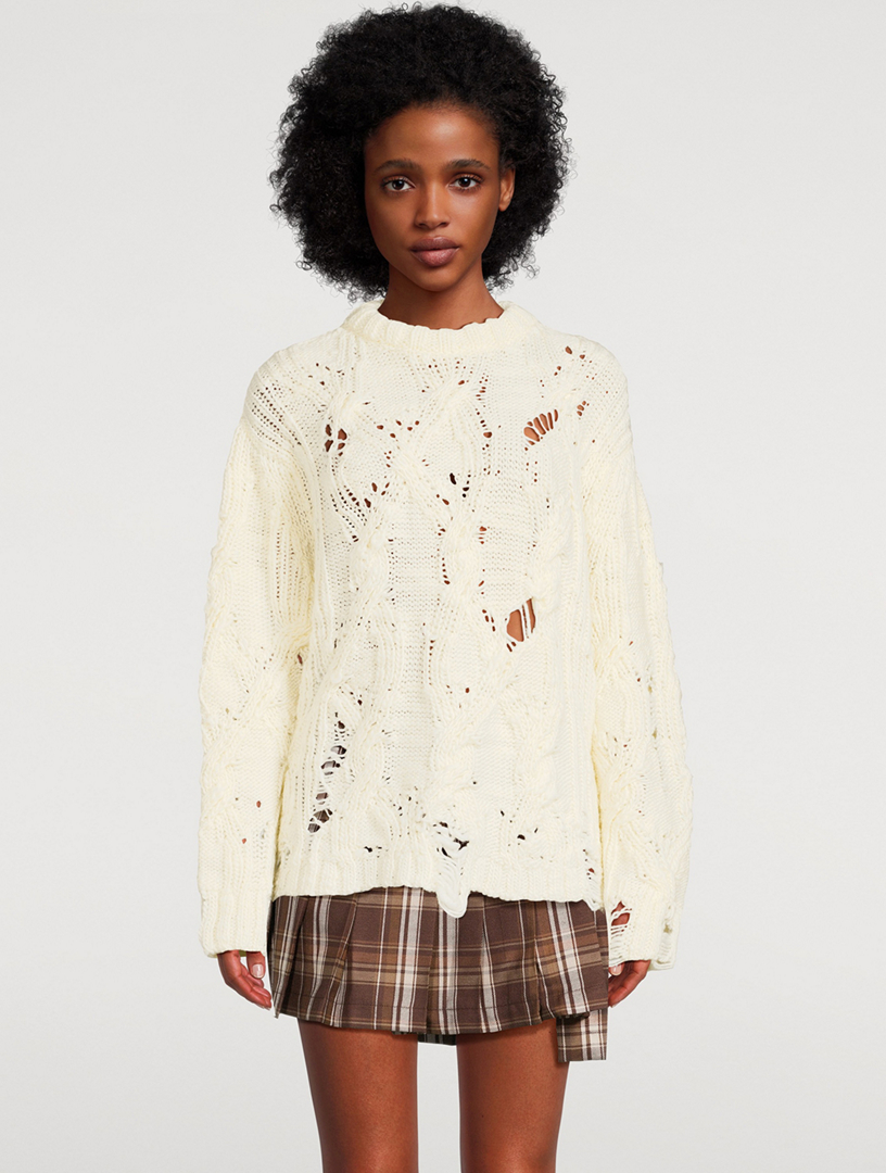 ACNE STUDIOS Distressed Cable Knit Wool Sweater Holt Renfrew