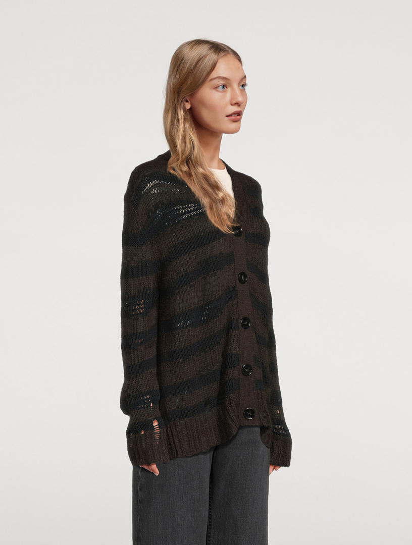 Distressed Stripe Jacquard Cardigan