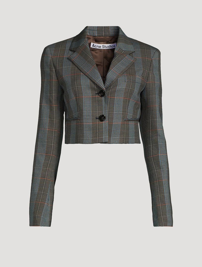 Cropped Blazer In Plaid Print