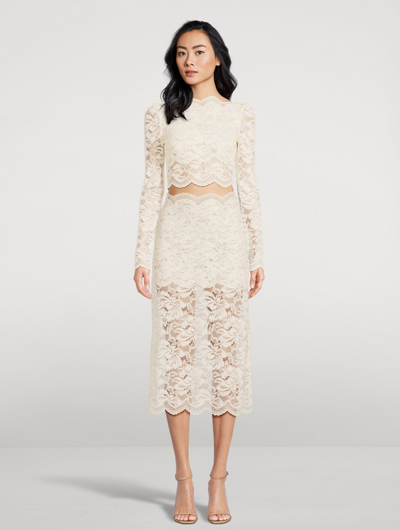 Stretch Lace Midi Skirt