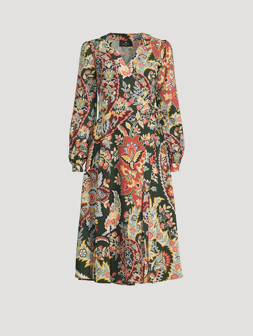 Stretch-Cotton Wrap Dress Paisley Print