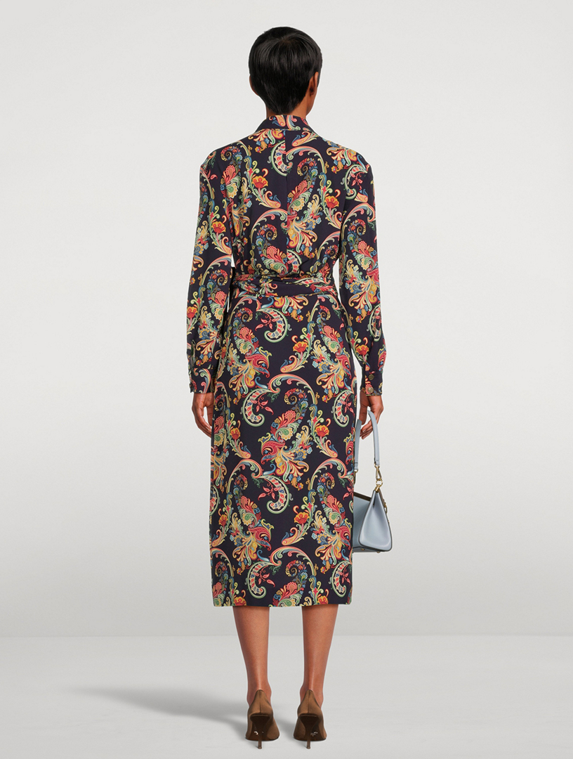 Stretch-Cotton Shirt Dress Paisley Print