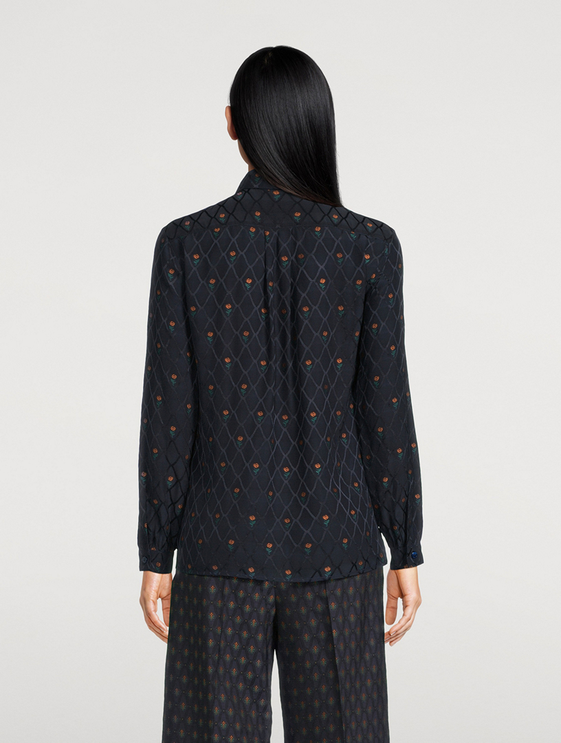 Floral-Embroidered Jacquard Shirt
