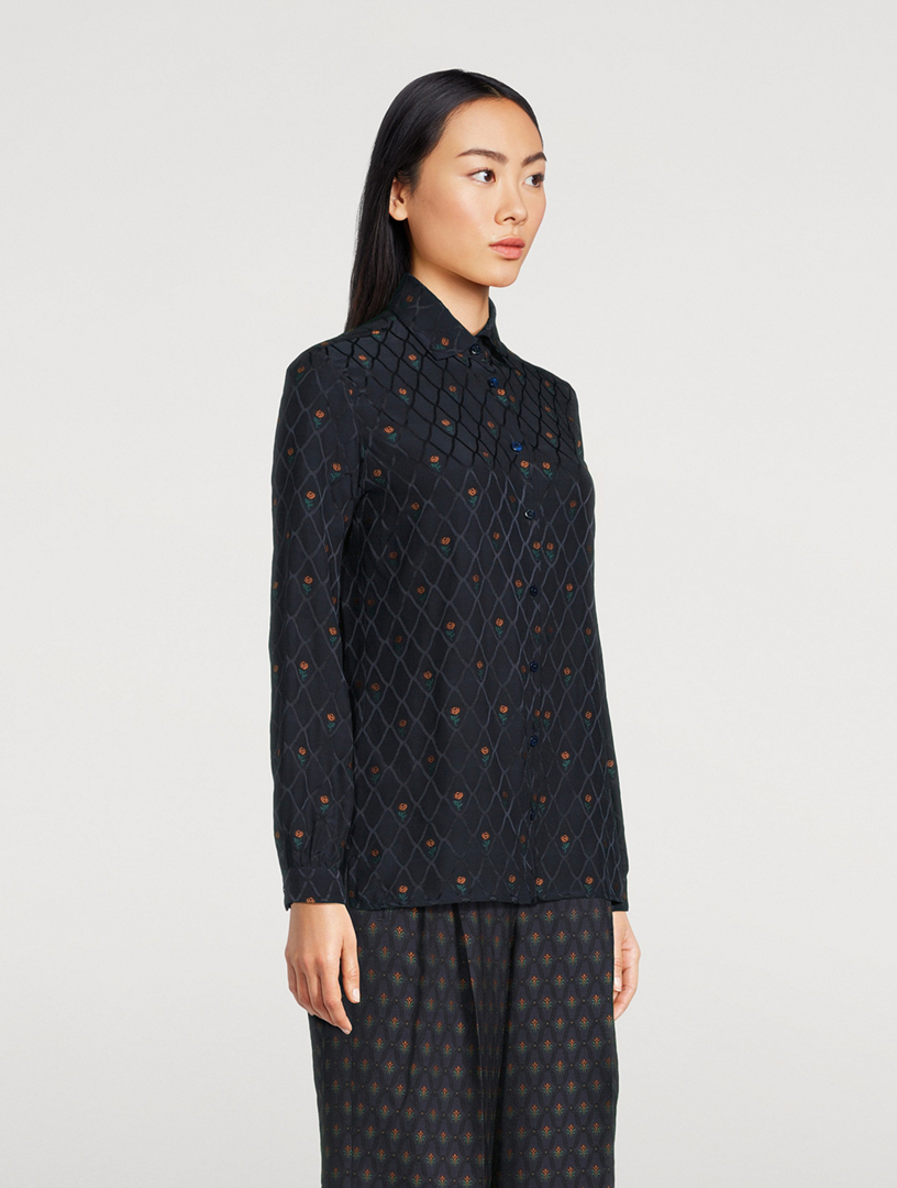 Floral-Embroidered Jacquard Shirt