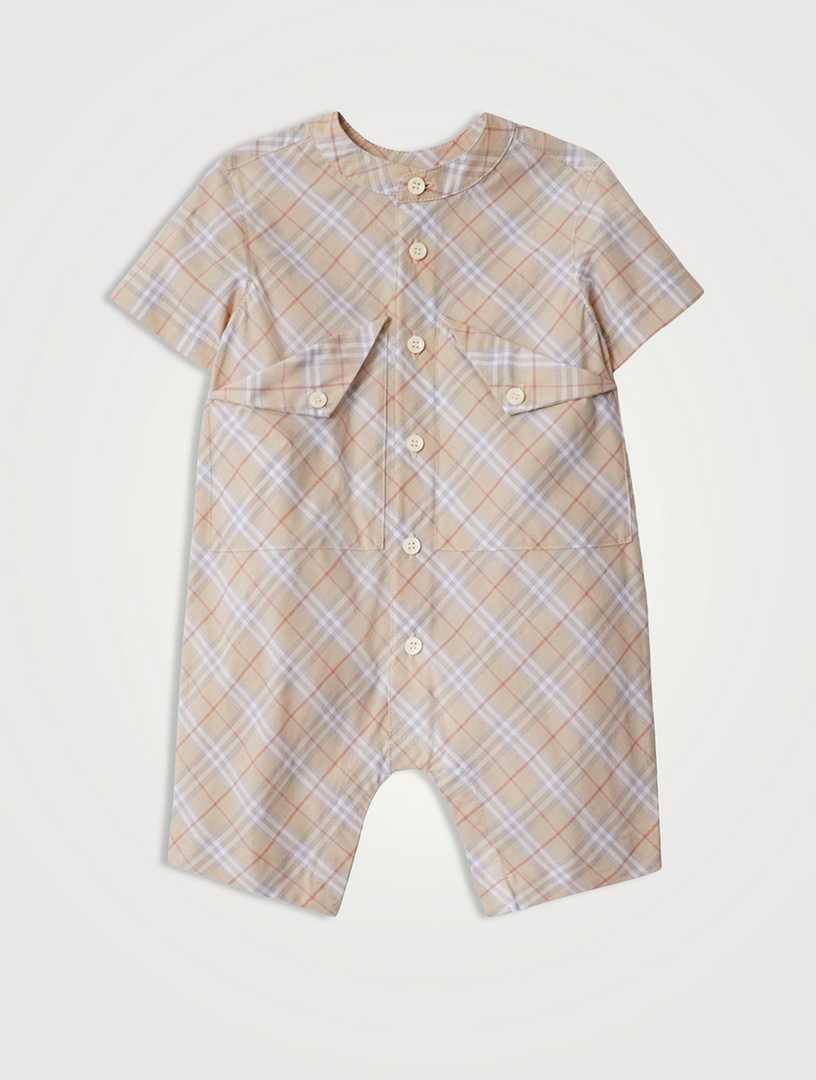 Check Cotton Short-Sleeve Playsuit