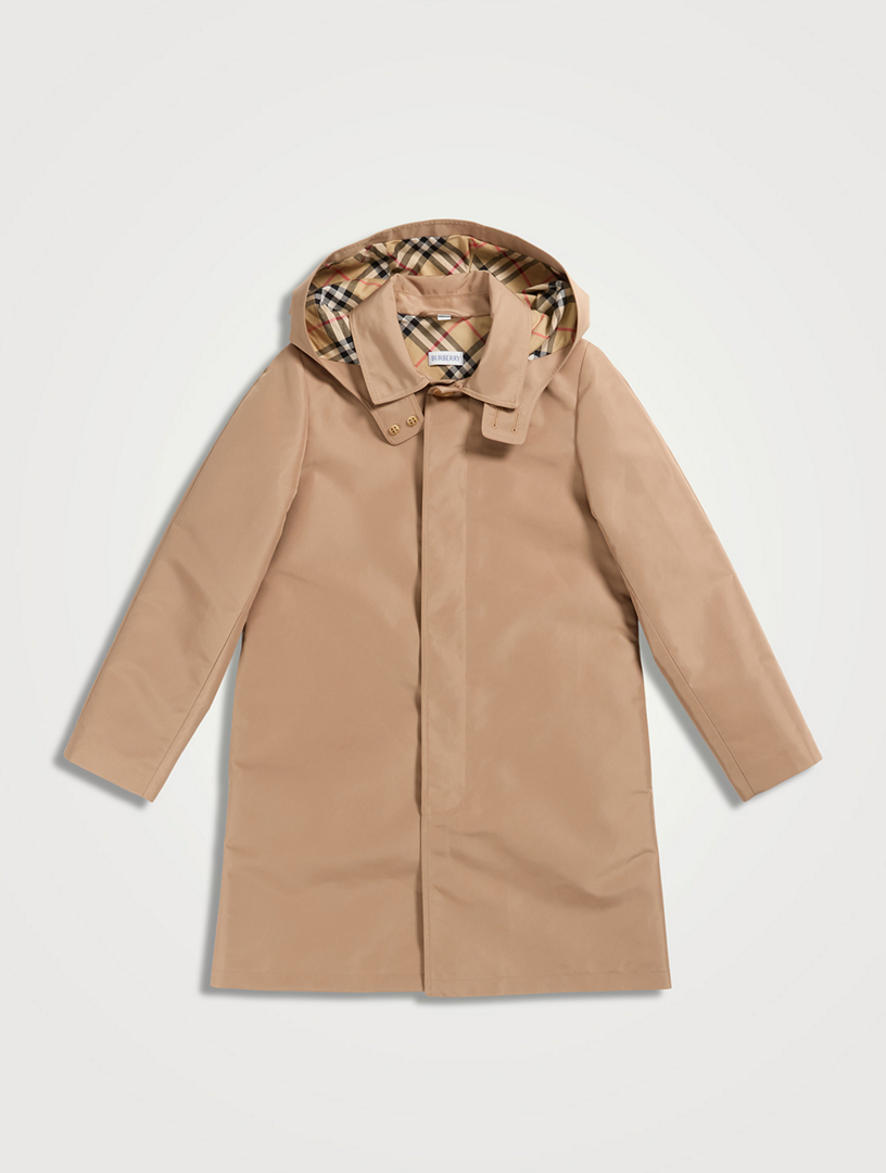 Check-Lined Hooded Coat