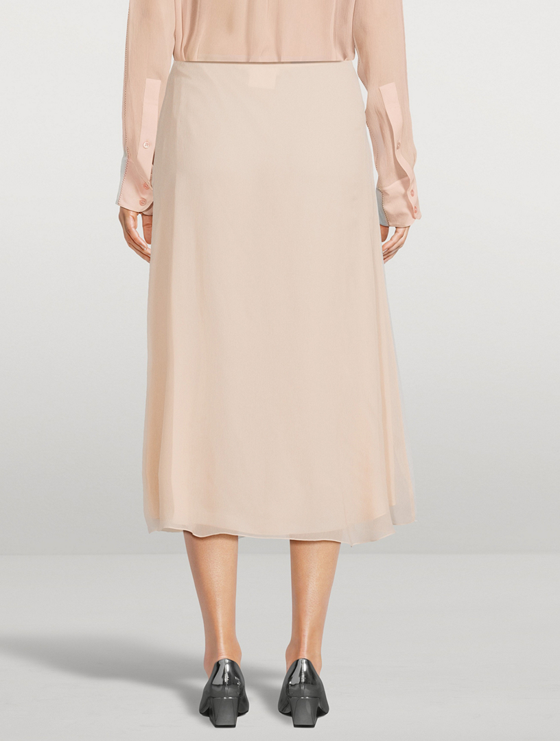 Floral Appliqué Chiffon Midi Skirt
