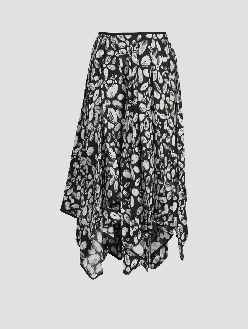 Asymmetric Crêpe Midi Skirt Blooming Print
