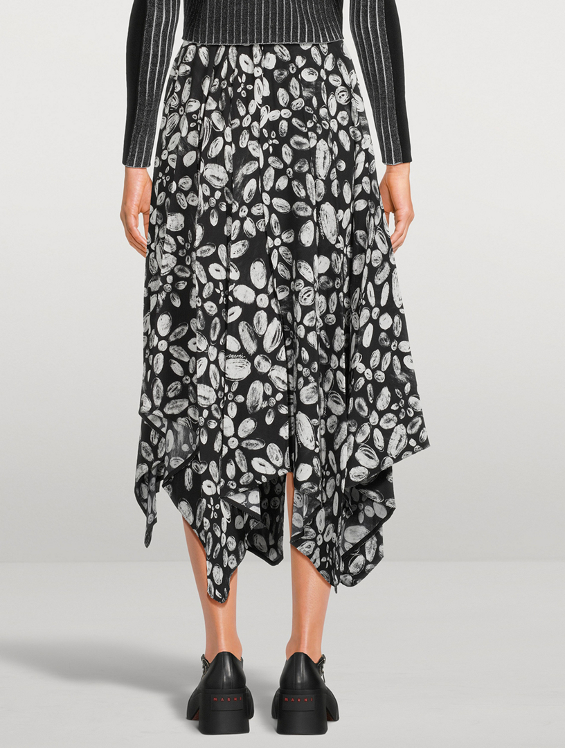 Asymmetric Crêpe Midi Skirt Blooming Print