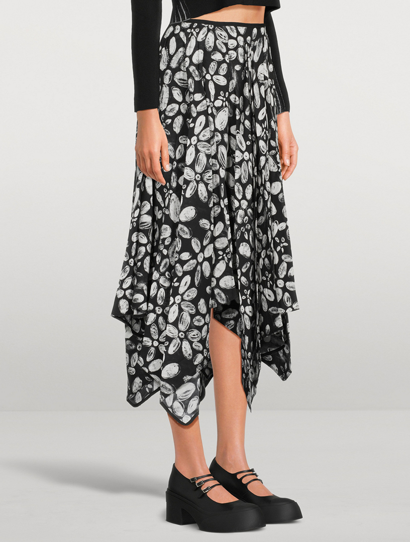 Asymmetric Crêpe Midi Skirt Blooming Print