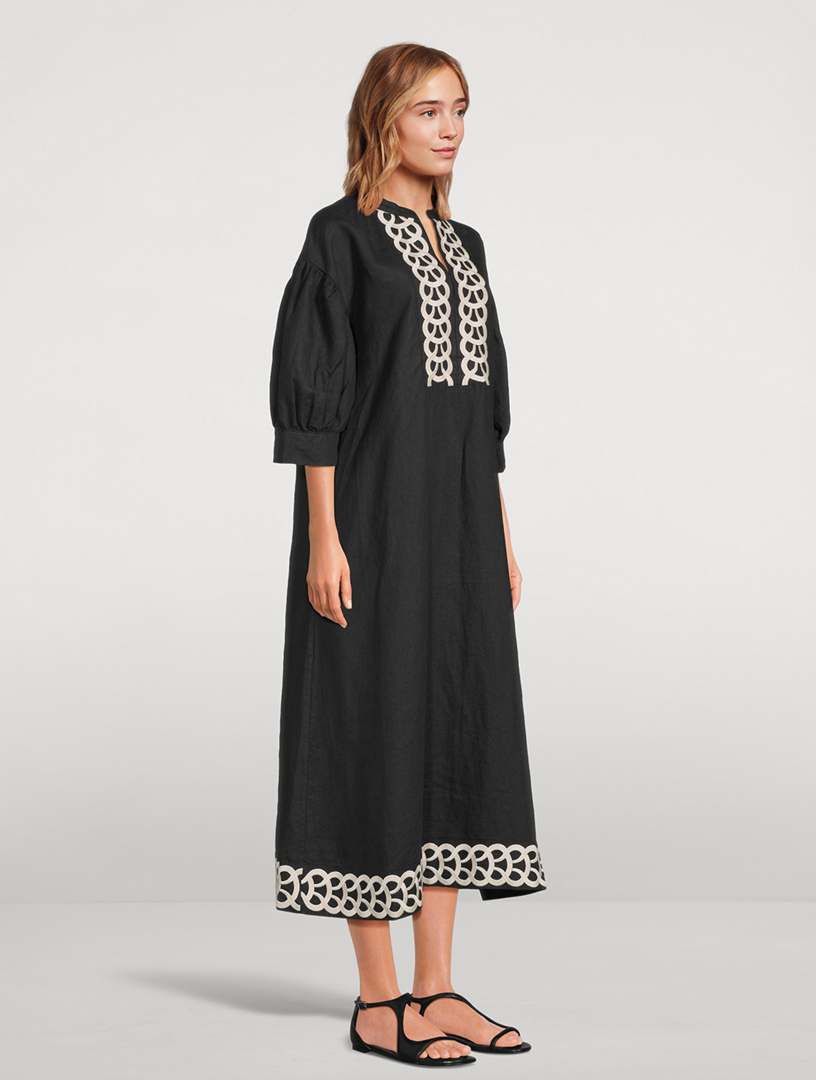 Lydea Embroidered Linen Midi Dress