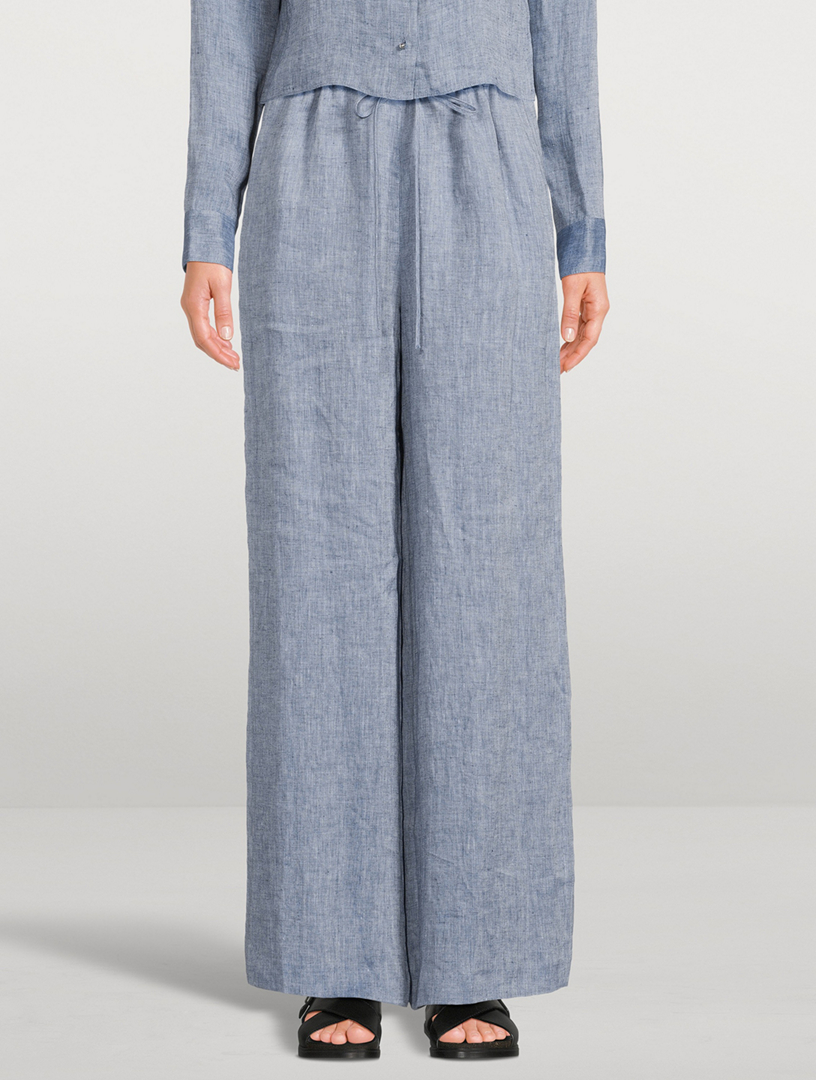 Wide-Leg Chambray Trousers