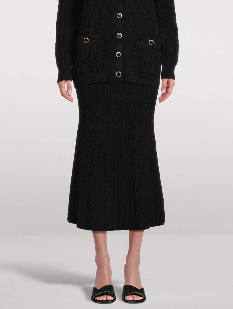 Cable-Knit Wool Midi Skirt