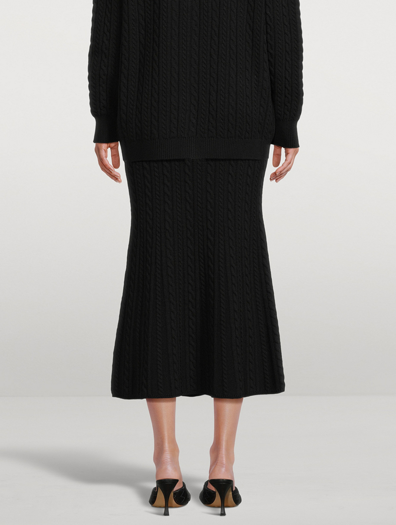 Cable-Knit Wool Midi Skirt