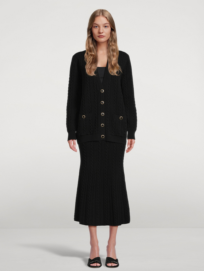 Cable-Knit Wool Midi Skirt