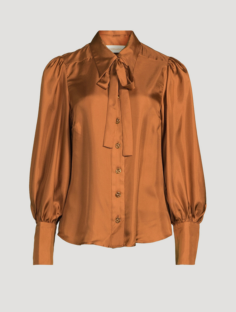 Illustration Tie-Neck Silk Blouse