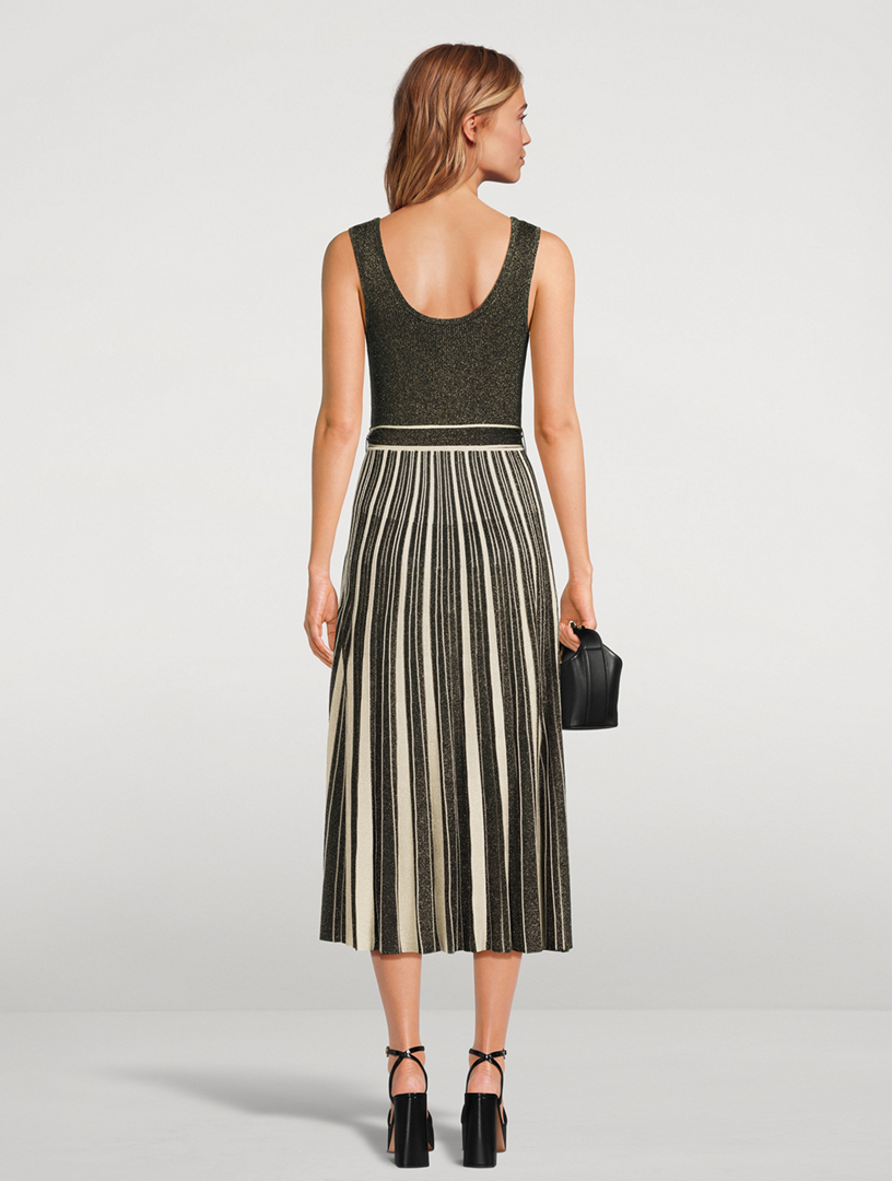 Illustration Metallic Plissé Midi Dress