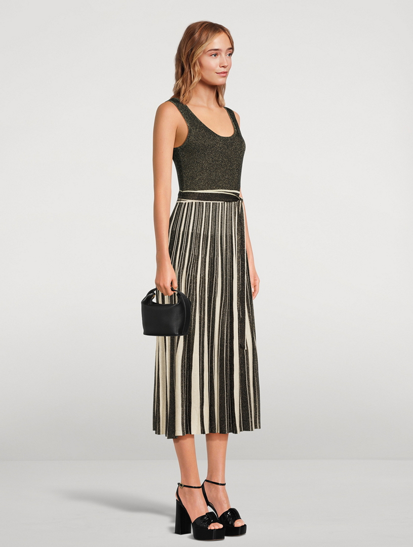 Illustration Metallic Plissé Midi Dress