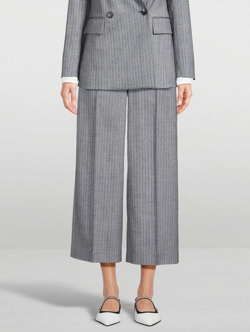 Wide-Leg Cropped Trousers Pinstripe Print