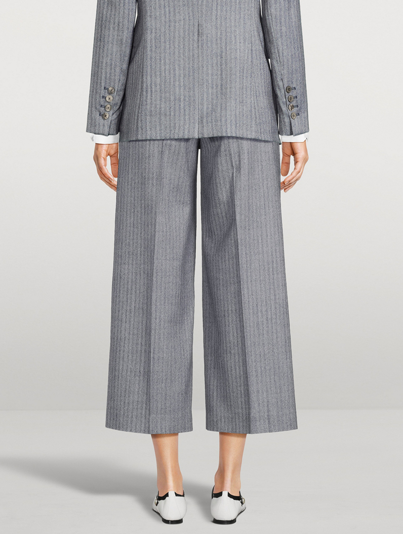 Wide-Leg Cropped Trousers Pinstripe Print