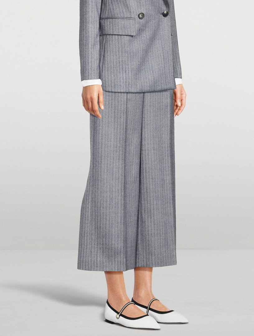 Wide-Leg Cropped Trousers Pinstripe Print
