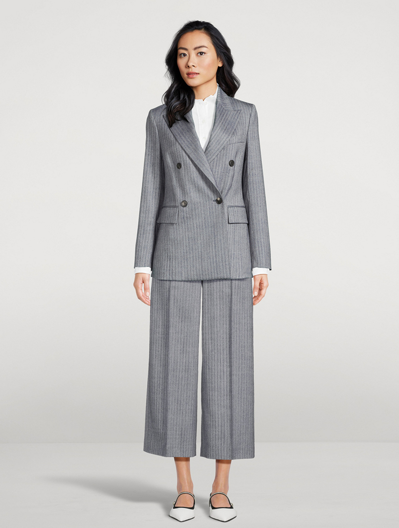 Wide-Leg Cropped Trousers Pinstripe Print