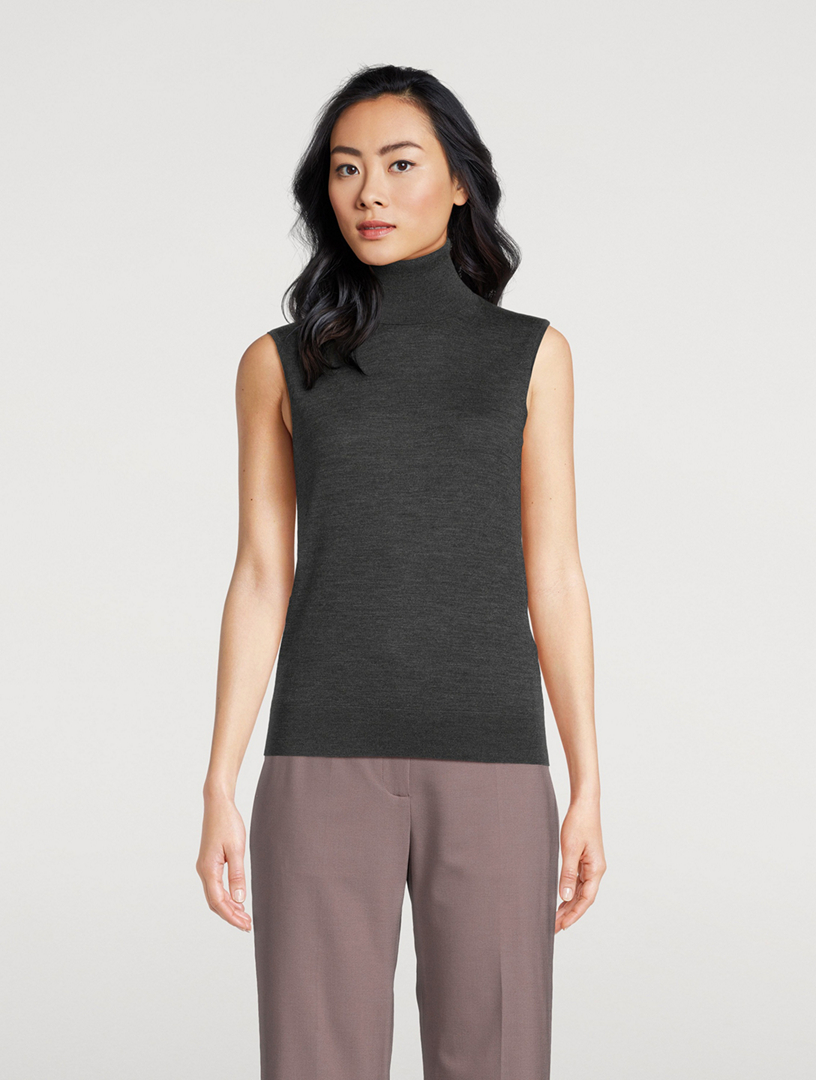 Sleeveless Wool Turtleneck