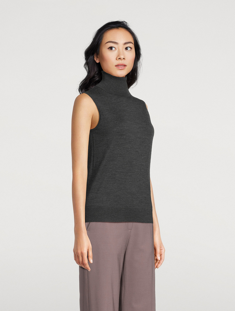 Sleeveless Wool Turtleneck
