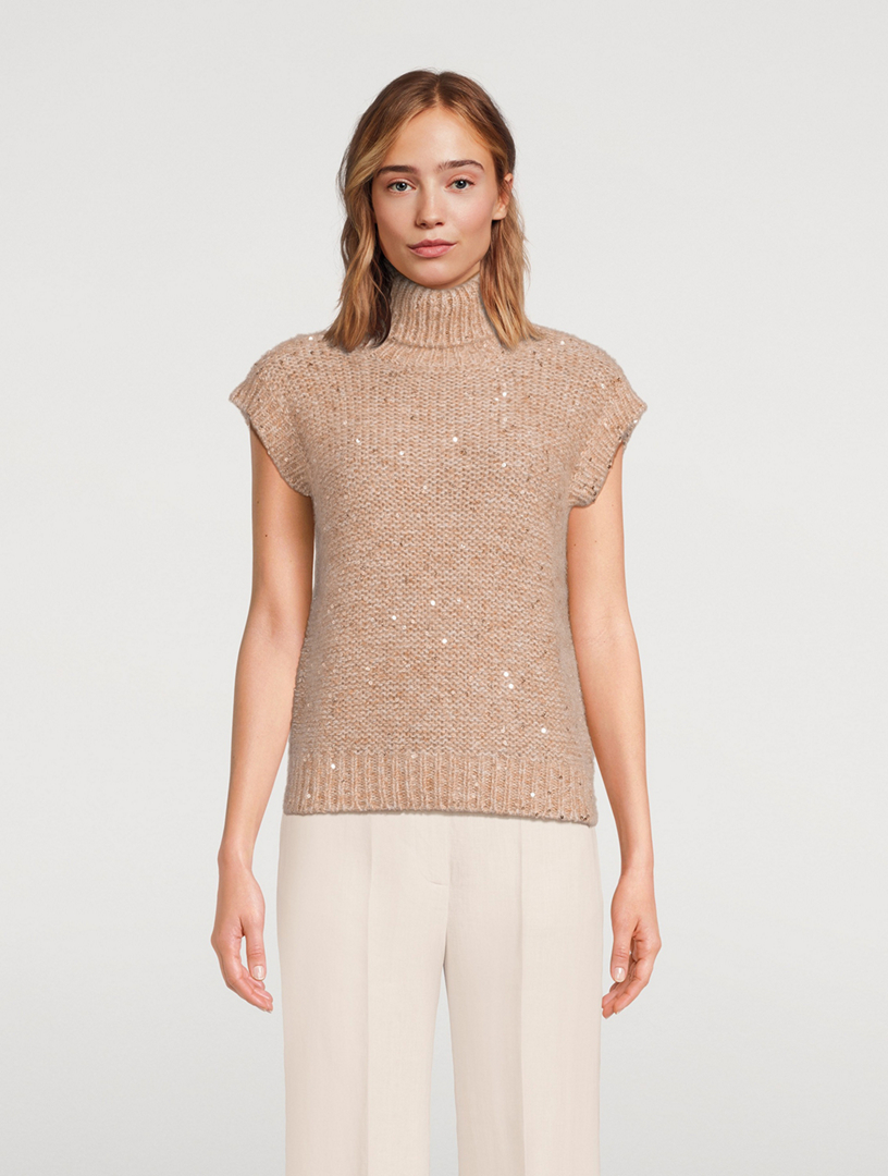 Mohair Blend Sequin Sleeveless Turtleneck