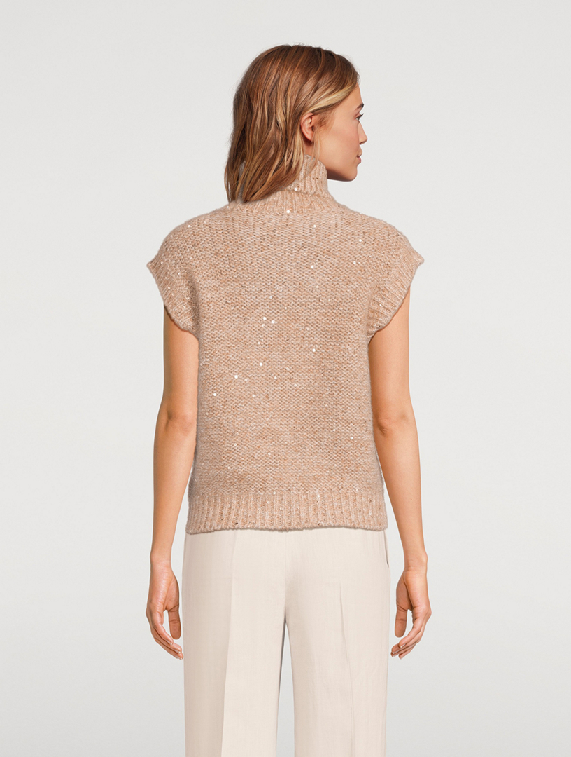 Mohair Blend Sequin Sleeveless Turtleneck